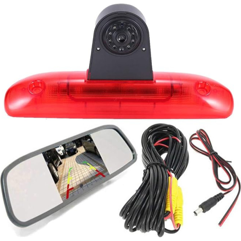 Reversing System Reversing Camera in 3rd Brake Light Brake Light Suitable with Angle Adjustment Night Version IR Light for Van Roof Camera Fiat Ducato 244 Bus Box/Peugeot Boxer/Citroen Jumper + Rear View Mirror