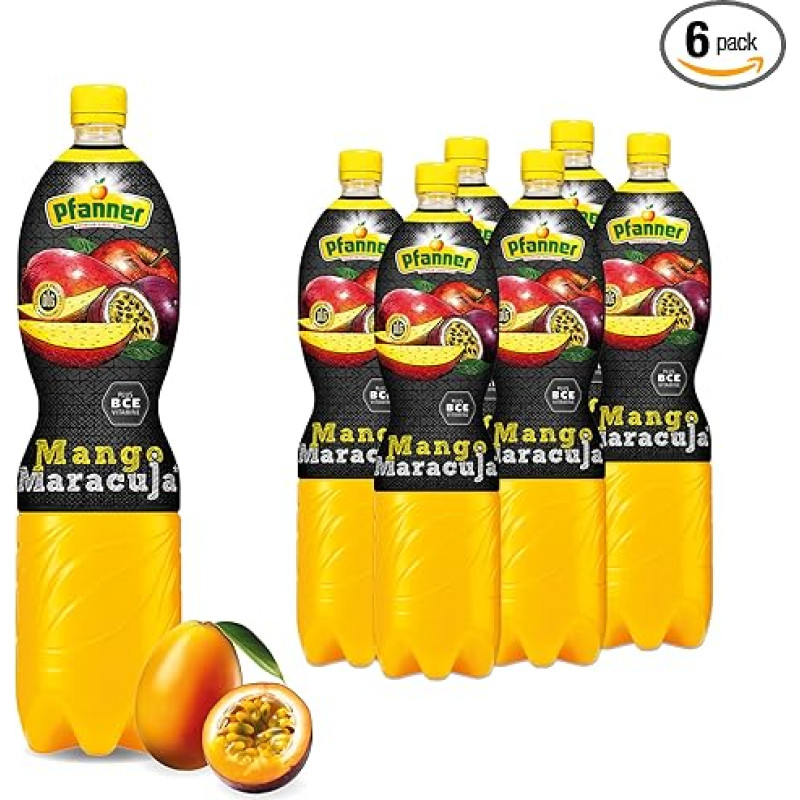 Pfanner Mango Passion Fruit Nectar (6 x 1.5 L) - 10% Fruit Content - Exotic Drink in Storage Pack - With Vitamins B, C and E