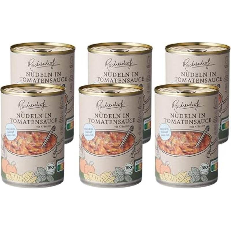 Reichenhof I Noodles in Tomato Sauce I Pack of 6 Organic Ready Meal I (6 x 400 g)