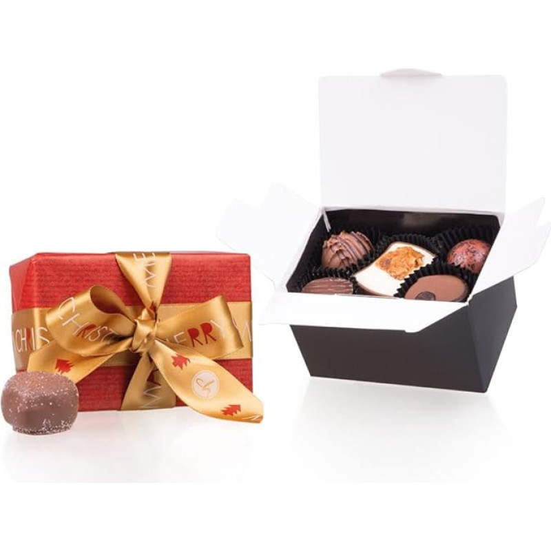 CHOCOLISSIMO Xmas Ballotin Petit - 10 Handmade Chocolates in Black Box | Christmas | Chocolate | Gift with Bow | Christmas Chocolates | Sweets | Man | Woman