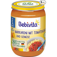 Bebivita Meniu nuo 5 mėnesio Makaronai su pomidorų padažu ir daržovėmis, 6 vnt. (6 x 190 g)