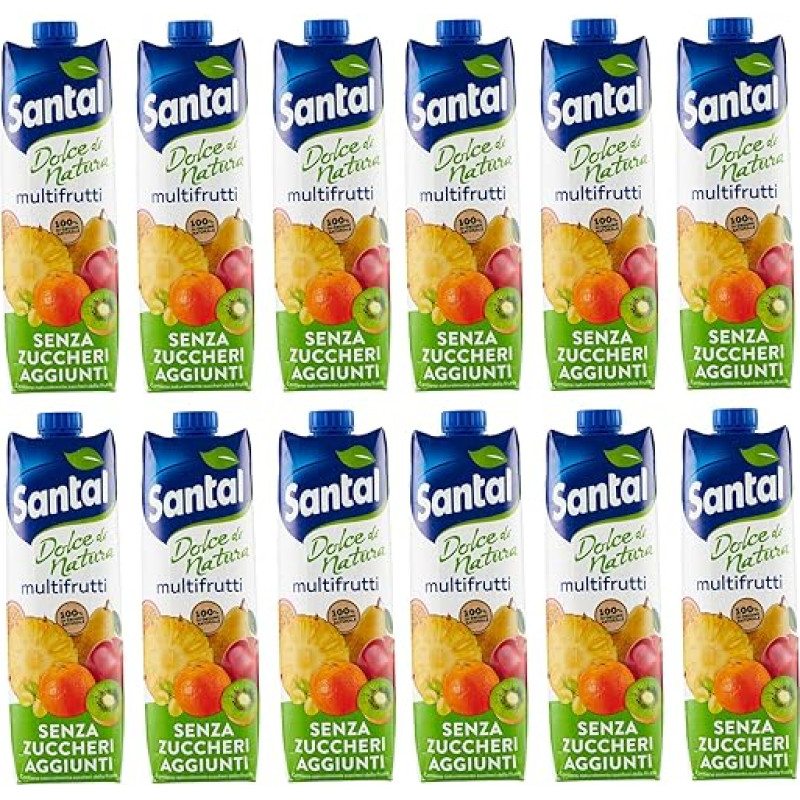 12 x Parmalat Santal Succo di Frutta Multifrutti Dolce di Natura Zero Zuccheri Aggiunti Multi Fruit Fruit Juice Zero Added Sugar Refreshing Soft Drink Tetrapack 1000 ml