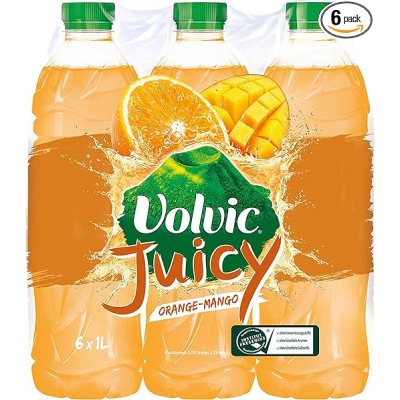 Volvic Juicy Orange-Mango Pet, Pack of 6, Disposable (6 x 1 L)