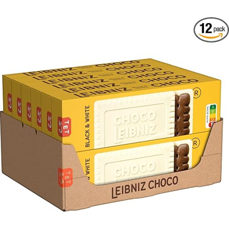 LEIBNIZ Choco Black & White, Pack of 12, Crispy Cocoa Cookies Embedded in White Chocolate, Bulk Pack as Stock or for Sale (12 x 125g)