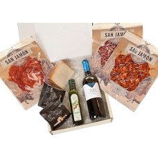 SAN JAMÓN. Christmas Hamper Gift with 50% Iberian Acorn Ham, Iberico Product Package, Aged Cheese and Extra Virgin Olive Oil Gourmet Gift with Hand Cut Iberian Products.