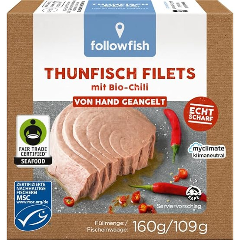 followfish MSC sąžiningos prekybos tunų filė su ekologiškais čili, 160 g