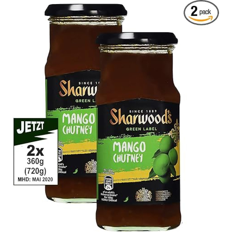 Sharwood's Mango Chutney Green Label 2 x 360 g (720 g) - Authentic Indian Chutney