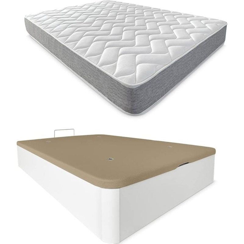 DUÉRMETE ONLINE Memory Foam Mattress + Box Spring Bed Large Capacity White 135 x 190 cm Wood Polyurethane 135 x 190 cm