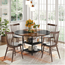 Tribesigns Round Dining Table for 4 People in Brown/Black, 120 x 75 cm (Diameter x H), Industrial Style, Wooden Kitchen Table, Large Dining Table with Shelf for Home Dining Room, Living Room, Dining