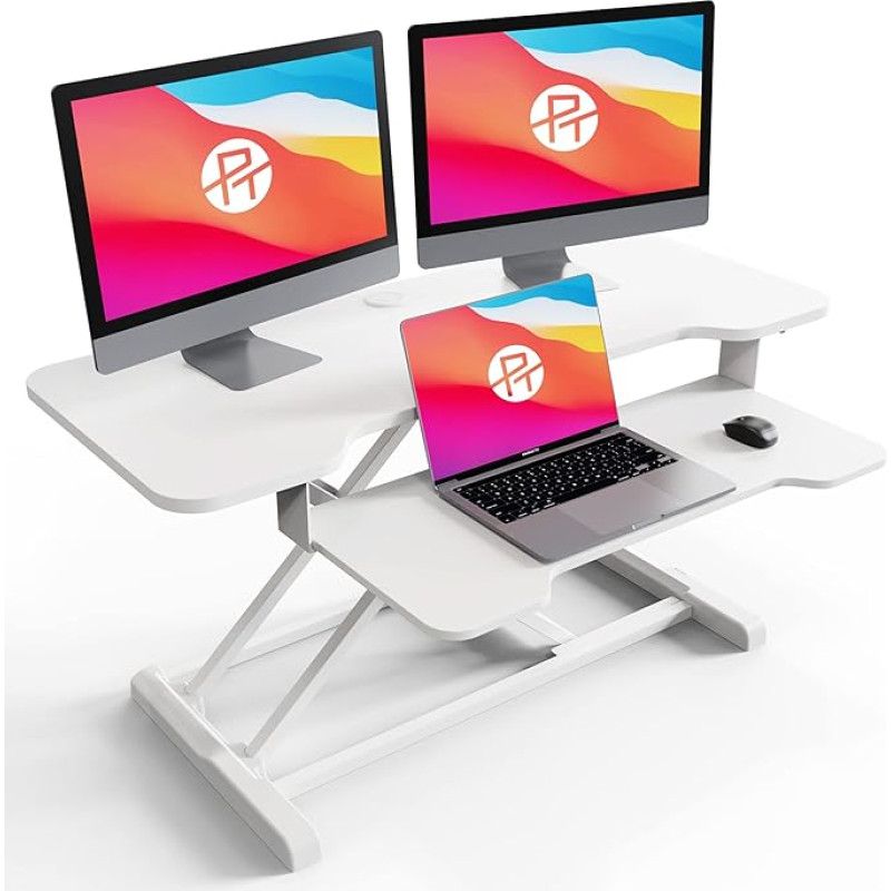 PUTORSEN 36 inch Standing Seat Desk, 91 x 40 cm Standing Desk, Height-Adjustable Desk Attachment for PC Computer Screen, Laptop, 15 kg Capacity (Silver + White)