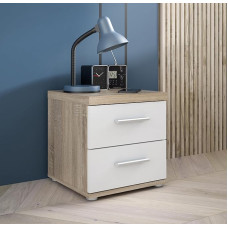 FORTE Winnie Bedside Table with 2 Drawers, Wooden, Sonoma Oak / White, W 37.6 x H 38.6 x D 34.7 cm