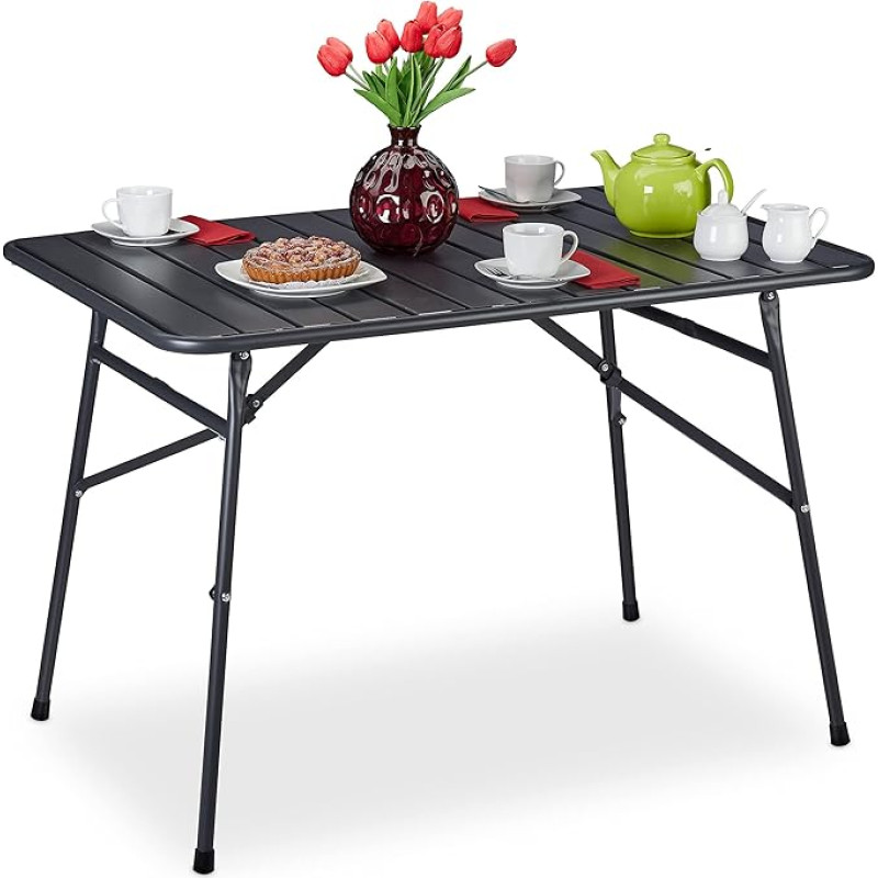 Relaxdays 10036108 Folding Garden Table, Patio Table, Metal, Height 74.5 x 110 x 70.5 cm, Square, Weatherproof Folding Table, Anthracite