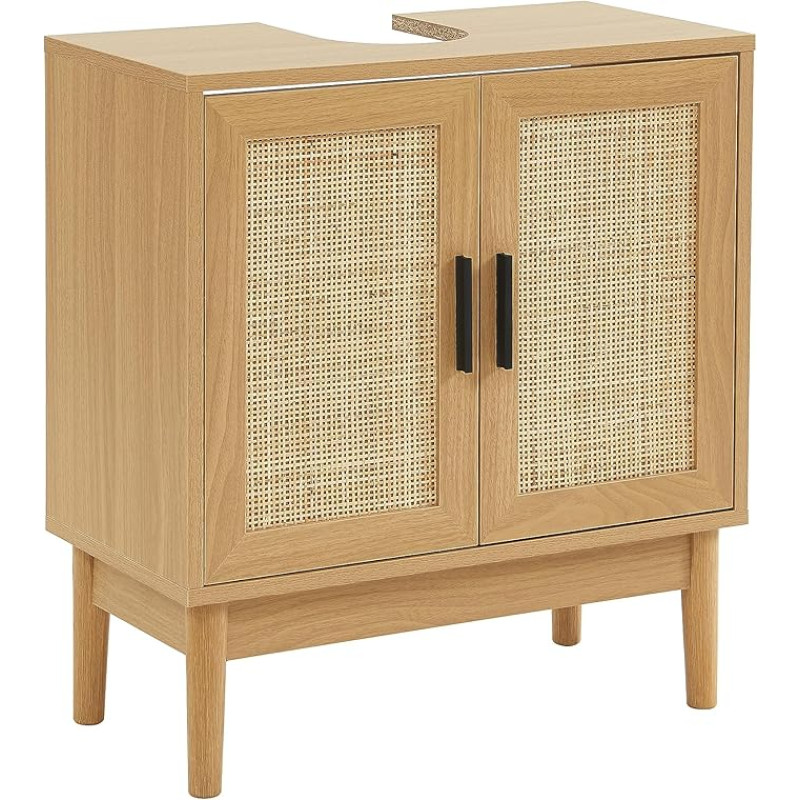 BAÏTA Amana Vanity Unit in Beige Rattan Weave and Oak Effect Length 60 cm