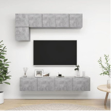 Homgoday TV-Schrank-Set, 5 Stück, Zementgrau aus Spanplatte, TV-Schrank, TV-Schrank, Couchtisch, Wohnzimmertisch, TV-Ständer für Wohnzimmer