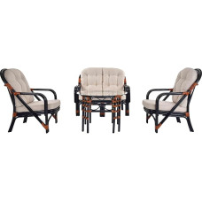 Krines Home NIAM Rattan Group Conservatory Living Room Rattan Set Rattan Group Rattan Furniture Set (4 Pieces, Dark Blue/Red Brown)