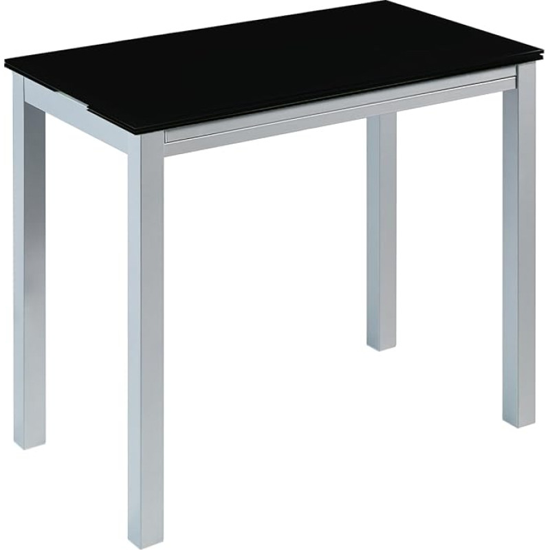 MOMMA HOME Extendable London Kitchen Table, Black/Silver, Tempered Glass/Metal 95 x 55/95 x 76 cm