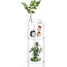 Bkemiy Clear Round Acrylic Side Table for Small Spaces, 30cm L x 30cm W x 62.5cm H, 3 Tier Small Modern Drinks Side Table, Bedside Table, Minimalist Nightstand for