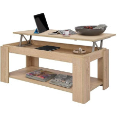 BAKAJI Kavos staliukas Svetainė su pakeliamuoju ir laikymo vietos stalu Sofa Svetainė Modernus dizainas Pakabinamas melamino medienos dydis 100 x 50 x 43 cm (smėlio spalvos)