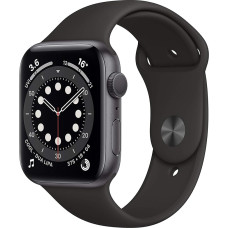 Apple Watch Series 6 (GPS, 44MM) Aluminiumgehäuse Space Grau mit Schwarz Sportarmband (Generalüberholt)