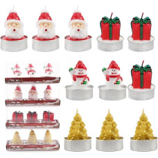 OMIGA Pack of 12 Mini Tea Lights Christmas Candles Unscented Christmas Tea Lights 5 x 4 cm Christmas Candles Table Decoration Santa Snowman Christmas Eve Crazy Christmas Candle