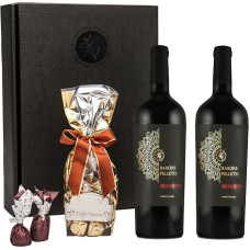 Geschenkset Rotwein Primitivo Barone Pelletti mit Schokoladentrüffeln und Feigen in Schokolade | Präsentkorb Wein und Schokolade für Männer und Frauen zum Geburtstag, Hochzeit und Jubiläum