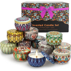 Scented Candles Gift Set for Women, 12 x 60 g Scented Candles Set, Soy Wax Candles in Tin, Small Gift Set for Mum, Burning Time up to 180 Hours for Mother's Day, Christmas, Birthday, Bath, Yoga,