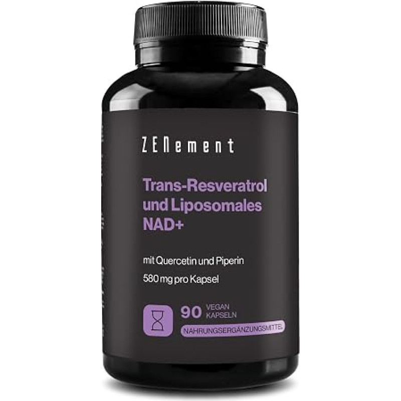 Zenement Trans-Resveratrol 500 mg, with Nicotinamide, Quercetin and Piperine, 90 Capsules | Anti-Ageing, Healthy Aging, Antioxidant | Vegan, Allergy Free, No Preservatives, GMO-Free