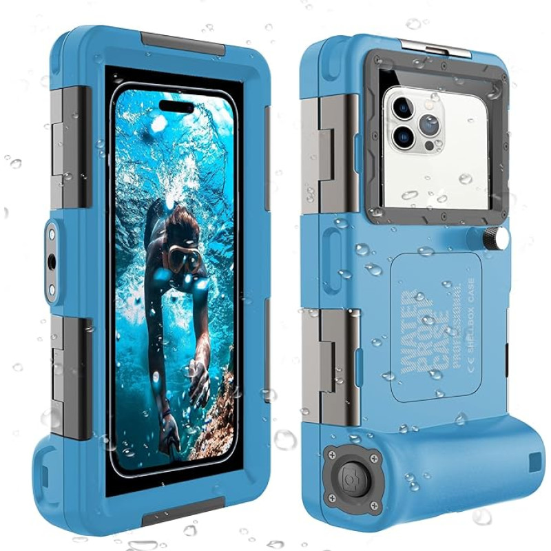 ShellBox Case Diving Case 2nd Generation for iPhone/Samsung Galaxy Series, Universal Phones [4.9-6.9 Inch], Snorkeling [50ft] Full Body Protection (Blue-Grey)