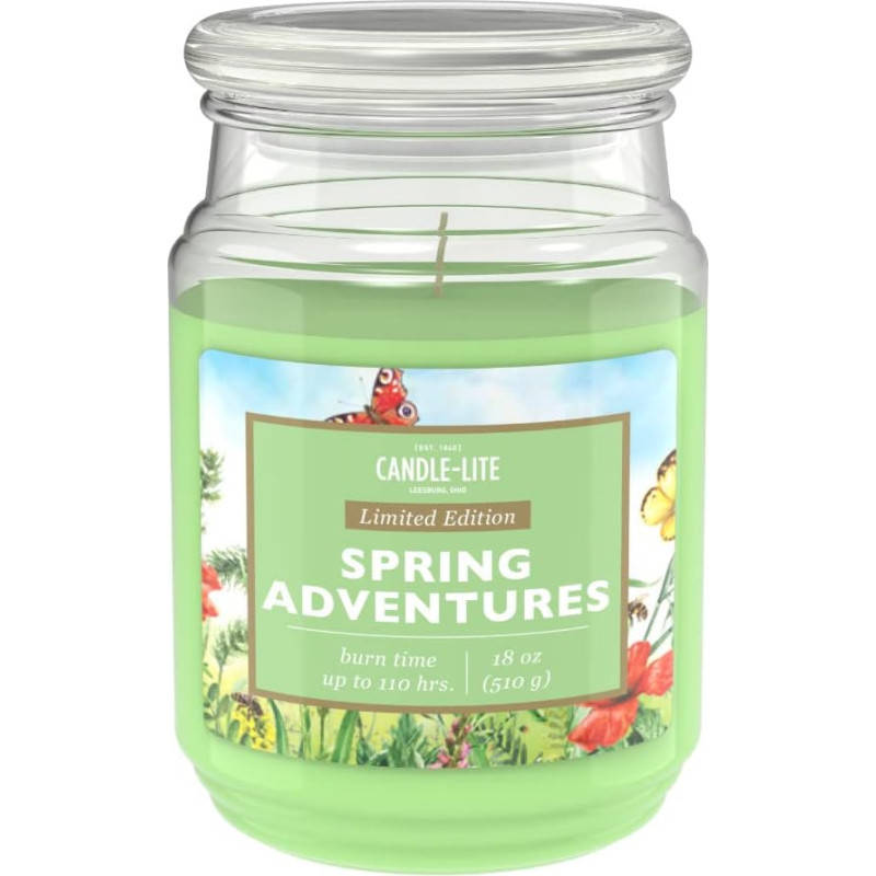 Candle-Lite Scented Candle in Glass with Lid Spring Adventures Scented Candle Spring Candles Long Burning Time (up to 110 h) Candles Green Scented Candle Large (510 g)