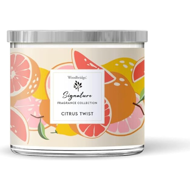 Woodbridge Scented Candle in Glass with Lid | Citrus Twist | Lemon Scented Candle | Candles 3 Wick | Elegant Scented Candles | Burning Time up to 40 Hours | Candles Colourful