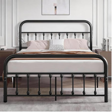 VECELO Metalinė lova 140 x 200 cm lovos rėmas su aukštu galvūgaliu, tvirtas metalinis dvigulės lovos rėmas su skersiniais, metalinė svečių lova, jaunimo lova, daug vietos po lova, juoda