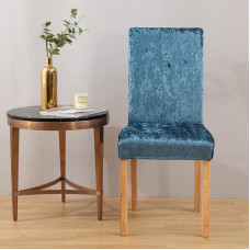 4er Set Stuhlhussen aus Pannesamt für Esszimmer Stretch Parsons Stuhl Küchen Schonbezüge abnehmbar rutschfest waschbar Sitzschutz für Küche und Hotel (4 Blau)
