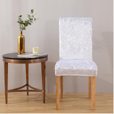 6er Set Stuhlhussen aus Pannesamt für Esszimmer Stretch Parsons Stuhl Küchen Schonbezüge abnehmbar rutschfest waschbar Sitzschutz für Küche und Hotel (6 weiß)