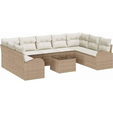10-ties vietų sodo sofos komplektas su kilimais Braun Poly Rattan Gartenlounge Modelis3346211