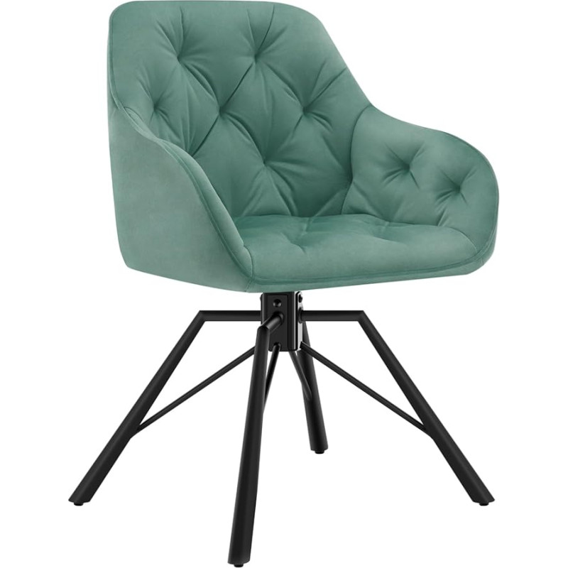 WOLTU EZS60ts-1 pasukama valgomojo kėdė, 1 x porankis, 360° pasukama, valgomojo kėdė, virtuvės kėdė, minkšta, skirta valgomajam, virtuvei, svetainei, su metalinėmis kojelėmis, su aksomo užvalkalu, turkio spalvos