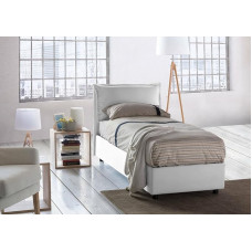 Talamo Italia Veronica Single Bed with Container, Made in Italy, Headboard and Fabric Cover, Front Opening, Fits Mattress 90 x 190 cm, White