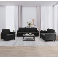 3201939 3 dalių sofos komplektas, juodas aksomas, poilsio sofa, sofos ir kušetės, relaksacinė sofa, svetainės sofa