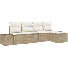 5-teiliges Garten-Sofa-Set mit Kissen Beige Poly-Rattan Gartenlounge Modelis3355690