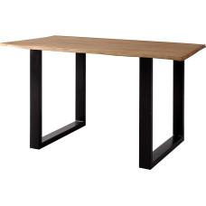 SAM Mailo Dining Table, 140 x 80 cm, Rubberwood Oak Colour, Solid Dining Room Table with Real Wane, Wane Table with U-Frame, Black, Wooden Table with 23 mm Table Top