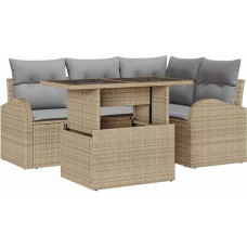 5 dalių sodo sofos komplektas su kilimėliais Beige Poly Rattan Gartenlounge Modelis3348636