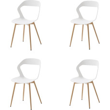 Set of 4 Dining Chairs, Kitchen Chairs, Hollow Backrest, Sturdy and Durable Wood Grain Iron Legs, White