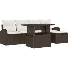 6-teiliges Garten-Sofa-Set mit Kissen Braun Poly-Rattan Gartenlounge Modelis3359745
