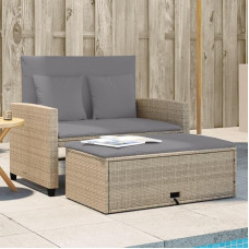 Sodo sofa su pagalvėlėmis 2 sėdimos vietos Smėlio spalvos polietileno rotango sodo sofa sofa lova Svetainės sofos Lauko sofos gyvenamajam kambariui Terasa Lauko