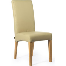 SIX Bambi Real Leather Chair Solid with Nosag Feathers Comfort Latex Straps Design Dining Chair Bambi Full Covered Cowhide Wood Frame Fully Glued 150 kg Load Capacity Walnut Cream Sand Oak