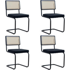 Dining Room Chairs, Set of 4, Padded Rattan Kitchen Chairs, Rattan Backrest/Steel Frame, Suitable for Dining Room/Office/Kitchen/Bedroom (Black, 4)