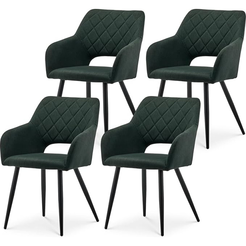 TUKAILAI Lininės valgomojo kėdės, 4 vnt., virtuvės kėdės, minkštos kėdės su atvira nugarėle, porankiais, paminkštinta sėdyne, metalinėmis kojomis, svetainės, valgomojo, virtuvės kėdės (žalios spalvos)