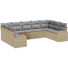 9 dalių sodo sofos komplektas su pagalvėlėmis Smėlio spalvos polietileninis rotango sodo poilsio kambarys Modelis3346200