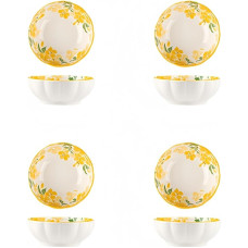 4-Piece Ceramic Dipping Bowls Set - Soy Sauce, Spice, Snack & Sushi Bowls, Small Appetizer Dishes with Lotus Design (Trumpet Vine Pattern 【4-Pack】)