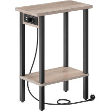 HOOBRO 2 Tier Slim Side Table, Sofa Table with Charging Station, Bedside Table with Shelf, Coffee Table for Small Spaces, Living Room, Bedroom, Study Room, Greige and Black EBG240CBZ01