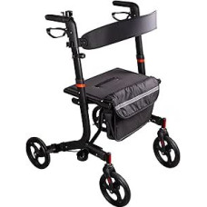 RIDDER Black Comfort Walker | sulankstomas vaikščiojimo vežimėlis su reguliuojamo aukščio rankenomis, plačia sėdyne ir nugaros dirželiu, vaikščiojimo pagalbinė priemonė su nuimamu pirkinių krepšeliu ir lazdos laikikliu | Didžiausia apkrova 136 kg